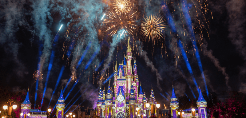 Castelo da Disney, sob fogos de artifício.